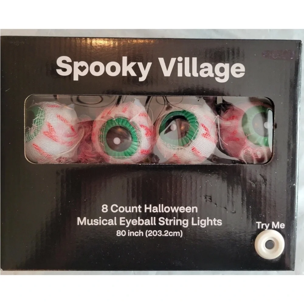 2x Spooky Village 8 Count Halloween Musical Sound Effects Eyeball String Lights